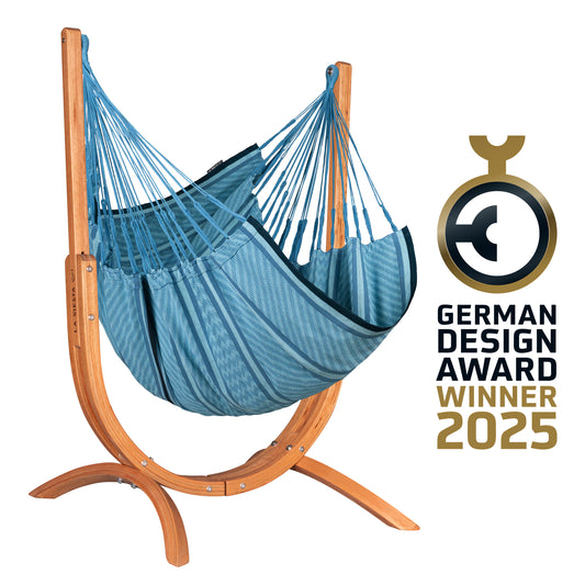 Udine Organic Blue Zebra - Hängesessel aus Bio-Baumwolle mit Gestell aus FSC®-zertifiziertem Eukalyptus